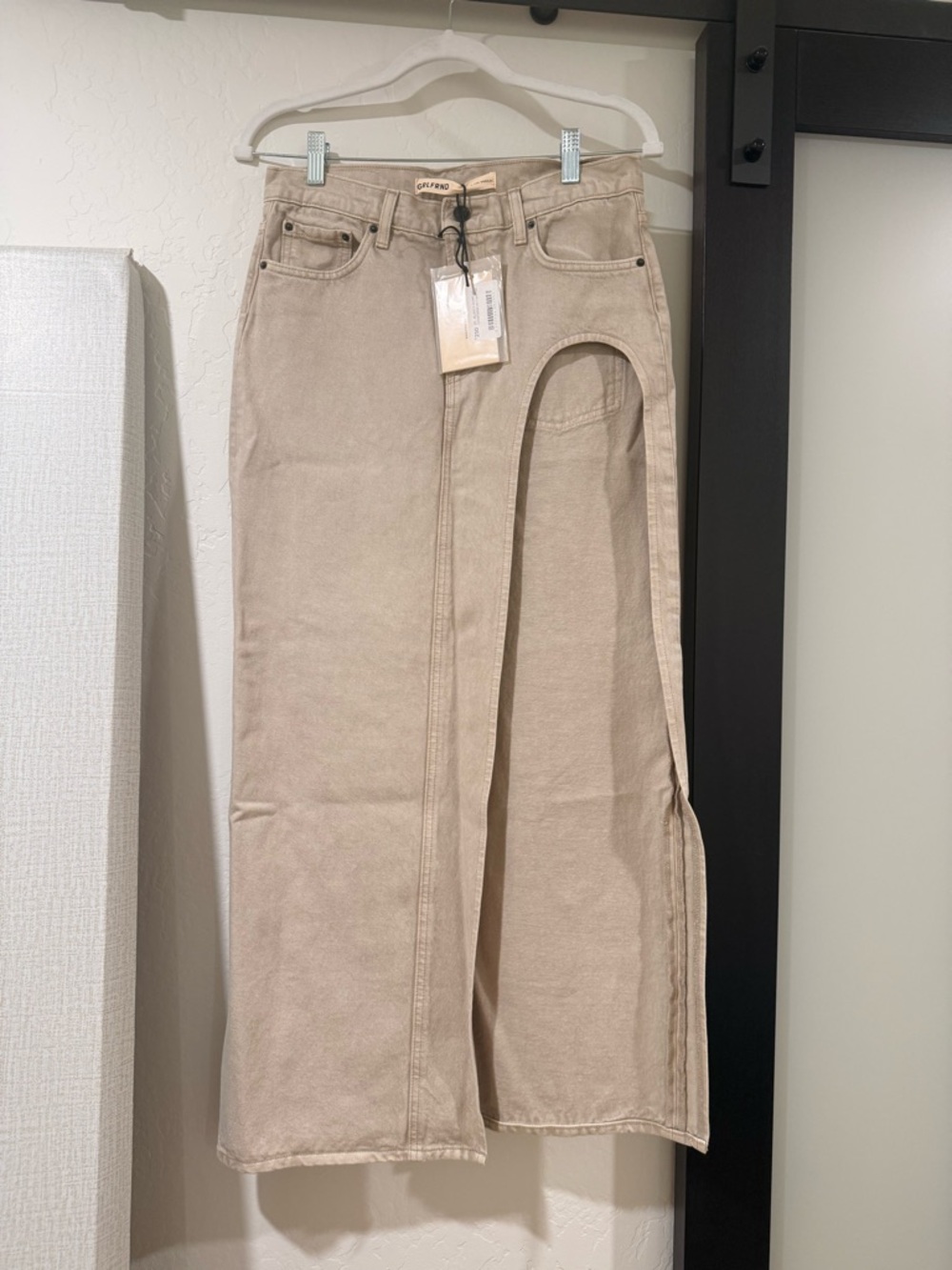 GRLFRND Beige Cutout Denim Maxi Skirt with Tag